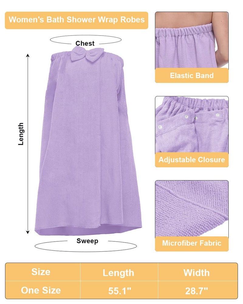 goodmansam Women's Shower Wrap Robes Spa Body Wrap Bathrobe Ultra Absorbent Cover up Towels, Purple - Image 3
